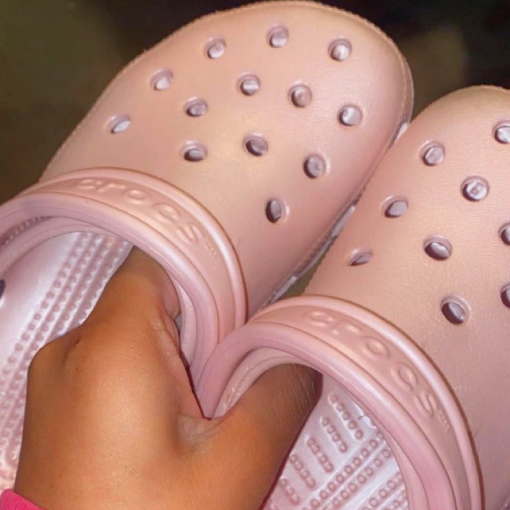 Size 5 Small Pink Glitter Crocs